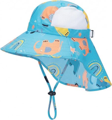 Kids UPF50+ Sun Hat with Neck Flap Wide Brim, Ponytail Beach Summer Bucket Hat for Girls Boys 4-12 Years in Saudi Arabia