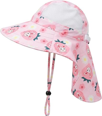 Kids UPF50+ Sun Hat with Neck Flap Wide Brim, Ponytail Beach Summer Bucket Hat for Girls Boys 4-12 Years in Saudi Arabia