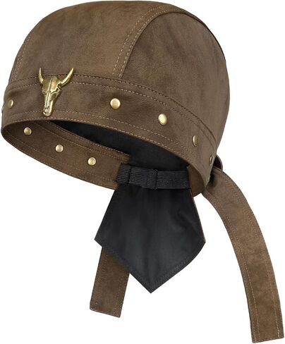 Brown Leather Skull Cap for Women - Adjustable Biker Cap, Soft Motorcycle Skull Cap, One Size Fits Most, Black Leather Biker Hat for Party & Daily Wear in Kuwait