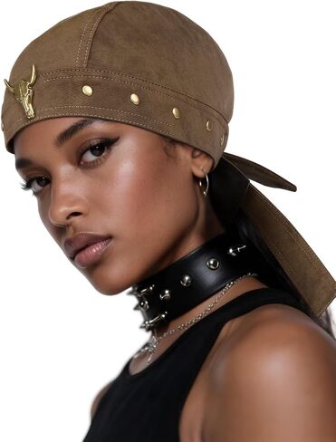 Brown Leather Skull Cap for Women - Adjustable Biker Cap, Soft Motorcycle Skull Cap, One Size Fits Most, Black Leather Biker Hat for Party & Daily Wear in Kuwait