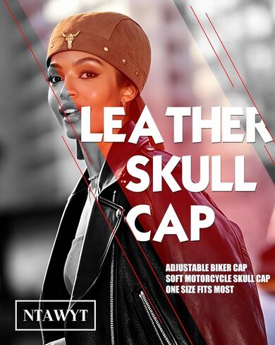 Brown Leather Skull Cap for Women - Adjustable Biker Cap, Soft Motorcycle Skull Cap, One Size Fits Most, Black Leather Biker Hat for Party & Daily Wear in Kuwait