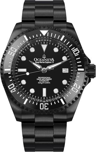 ساعة Oceaneva™ للرجال Deep Marine Explorer II 1250M Pro Diver بمينا أسود وأسود IP - صناعة سويسرية Sellita SW200-1 حركة أوتوماتيكية وسوار من الفولاذ المقاوم للصدأ in Kuwait