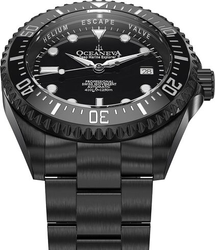 ساعة Oceaneva™ للرجال Deep Marine Explorer II 1250M Pro Diver بمينا أسود وأسود IP - صناعة سويسرية Sellita SW200-1 حركة أوتوماتيكية وسوار من الفولاذ المقاوم للصدأ in Kuwait