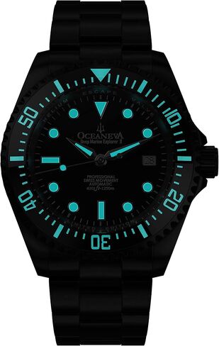 ساعة Oceaneva™ للرجال Deep Marine Explorer II 1250M Pro Diver بمينا أسود وأسود IP - صناعة سويسرية Sellita SW200-1 حركة أوتوماتيكية وسوار من الفولاذ المقاوم للصدأ in Kuwait