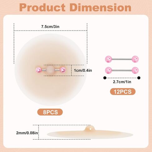 4 Pairs Silicone Nipple Covers with 6 Pairs Diamond Fake Piercing Rings, Self Adhesive Invisible Pasties, Reusable Waterproof Fake Nipple for Beach Pool Party Daily Summer Outfit Multicolor in Saudi Arabia