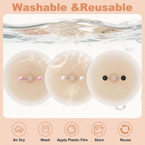 4 Pairs Silicone Nipple Covers with 6 Pairs Diamond Fake Piercing Rings, Self Adhesive Invisible Pasties, Reusable Waterproof Fake Nipple for Beach Pool Party Daily Summer Outfit Multicolor in Saudi Arabia
