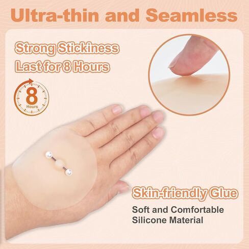 4 Pairs Silicone Nipple Covers with 6 Pairs Diamond Fake Piercing Rings, Self Adhesive Invisible Pasties, Reusable Waterproof Fake Nipple for Beach Pool Party Daily Summer Outfit Multicolor in Saudi Arabia