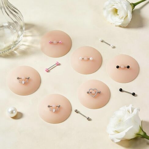 4 Pairs Silicone Nipple Covers with 6 Pairs Diamond Fake Piercing Rings, Self Adhesive Invisible Pasties, Reusable Waterproof Fake Nipple for Beach Pool Party Daily Summer Outfit Multicolor in Saudi Arabia