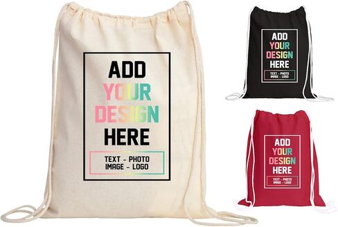 Custom Drawstring Bags, 100% Cotton Backpacks, Personalized Logo or Photo, Reusable Gym Sack for Men Women Youth Sport Bag, 17x20 or 14x18 Inch in Kuwait