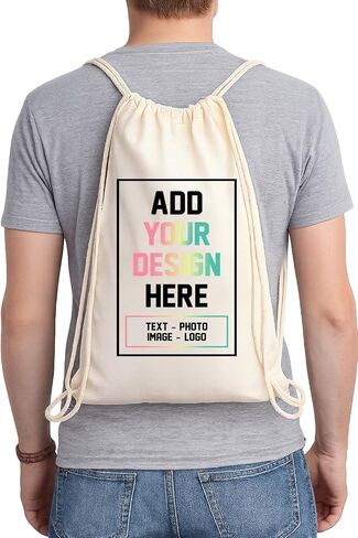 Custom Drawstring Bags, 100% Cotton Backpacks, Personalized Logo or Photo, Reusable Gym Sack for Men Women Youth Sport Bag, 17x20 or 14x18 Inch in Kuwait