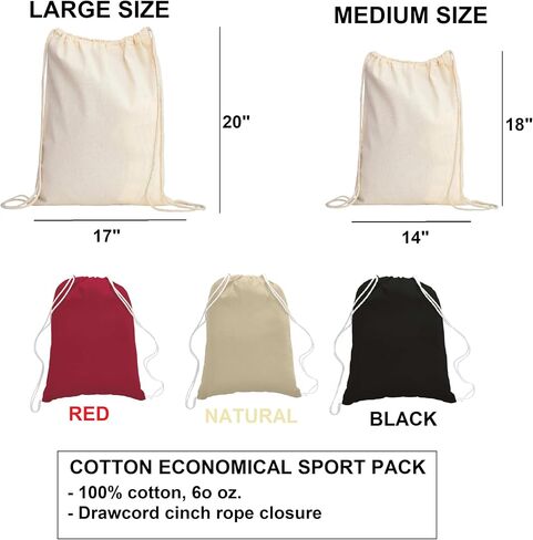 Custom Drawstring Bags, 100% Cotton Backpacks, Personalized Logo or Photo, Reusable Gym Sack for Men Women Youth Sport Bag, 17x20 or 14x18 Inch in Kuwait