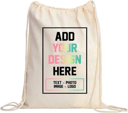 Custom Drawstring Bags, 100% Cotton Backpacks, Personalized Logo or Photo, Reusable Gym Sack for Men Women Youth Sport Bag, 17x20 or 14x18 Inch in Kuwait