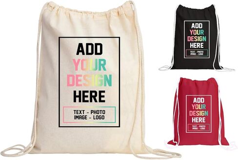 Custom Drawstring Bags, 100% Cotton Backpacks, Personalized Logo or Photo, Reusable Gym Sack for Men Women Youth Sport Bag, 17x20 or 14x18 Inch in Kuwait