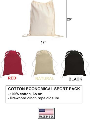Custom Drawstring Bags, 100% Cotton Backpacks, Personalized Logo or Photo, Reusable Gym Sack for Men Women Youth Sport Bag, 17x20 or 14x18 Inch in Kuwait