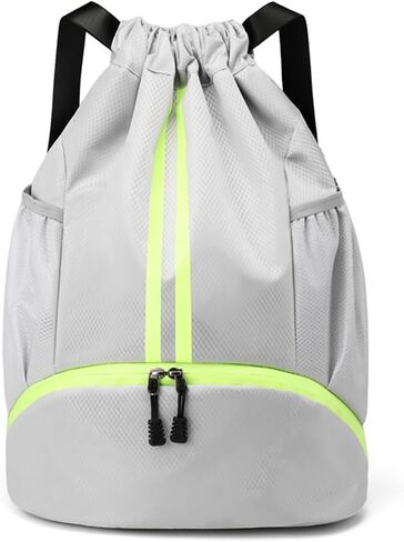 PinCute Drawstring Backpack for Women Men, Gym Bag for Soccer, Basketball, Swim, Beach, Water-Resistant Sports Backpack with Wet Pocket and Shoe Compartment, Black in Saudi Arabia