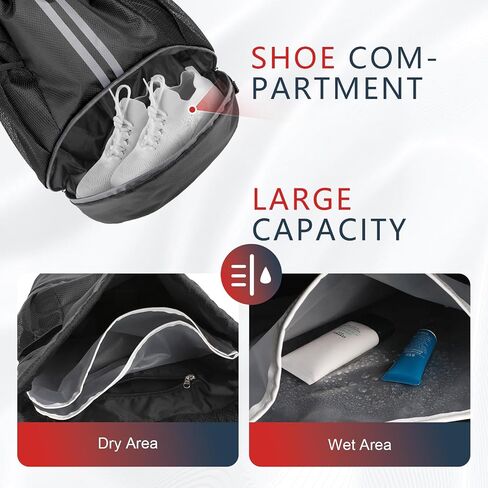 PinCute Drawstring Backpack for Women Men, Gym Bag for Soccer, Basketball, Swim, Beach, Water-Resistant Sports Backpack with Wet Pocket and Shoe Compartment, Black in Saudi Arabia