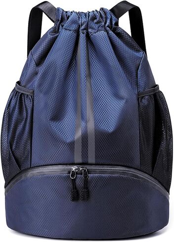 PinCute Drawstring Backpack for Women Men, Gym Bag for Soccer, Basketball, Swim, Beach, Water-Resistant Sports Backpack with Wet Pocket and Shoe Compartment, Black in Saudi Arabia
