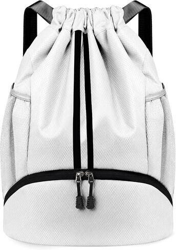 PinCute Drawstring Backpack for Women Men, Gym Bag for Soccer, Basketball, Swim, Beach, Water-Resistant Sports Backpack with Wet Pocket and Shoe Compartment, Black in Saudi Arabia