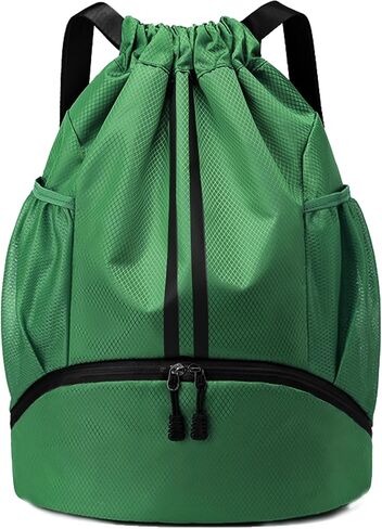 PinCute Drawstring Backpack for Women Men, Gym Bag for Soccer, Basketball, Swim, Beach, Water-Resistant Sports Backpack with Wet Pocket and Shoe Compartment, Black in Saudi Arabia