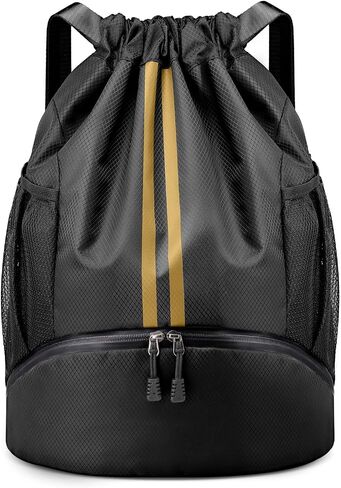 PinCute Drawstring Backpack for Women Men, Gym Bag for Soccer, Basketball, Swim, Beach, Water-Resistant Sports Backpack with Wet Pocket and Shoe Compartment, Black in Saudi Arabia