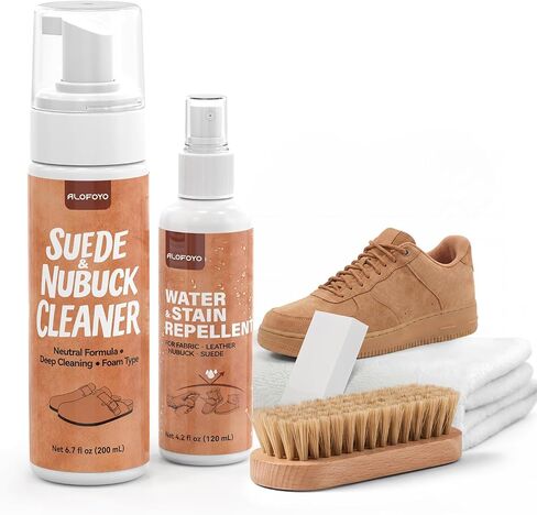 Suede Shoe Cleaner Kit for Sneakers, 5-in-1 Foam Shoe Cleaner and Spray Protector with Shoe Brush, Eraser & Towel, Effective for Suede Shoes, Birkenstock, Nubuck, Bags, Jackets, Hat, Couch in Saudi Arabia