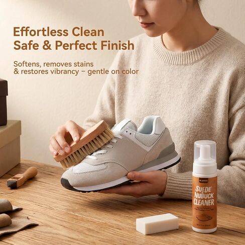 Suede Shoe Cleaner Kit for Sneakers, 5-in-1 Foam Shoe Cleaner and Spray Protector with Shoe Brush, Eraser & Towel, Effective for Suede Shoes, Birkenstock, Nubuck, Bags, Jackets, Hat, Couch in Saudi Arabia