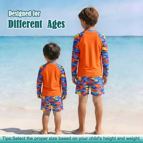 Boys Swim Set Rash Guard Swimsuits Set for Kids Long Sleeve Shirt with Liner Swim Trunks Bathing Suits Swimwear in Saudi Arabia