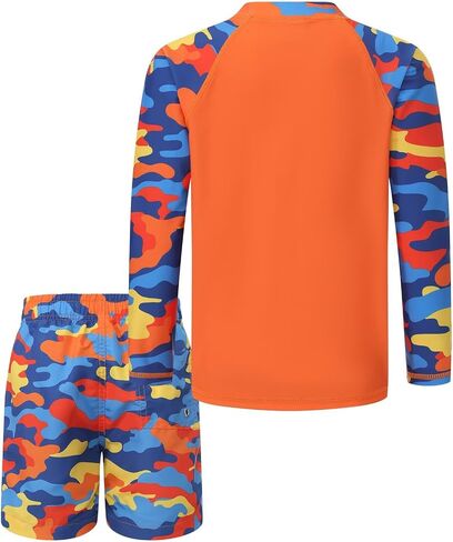 Boys Swim Set Rash Guard Swimsuits Set for Kids Long Sleeve Shirt with Liner Swim Trunks Bathing Suits Swimwear in Saudi Arabia