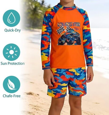 Boys Swim Set Rash Guard Swimsuits Set for Kids Long Sleeve Shirt with Liner Swim Trunks Bathing Suits Swimwear in Saudi Arabia