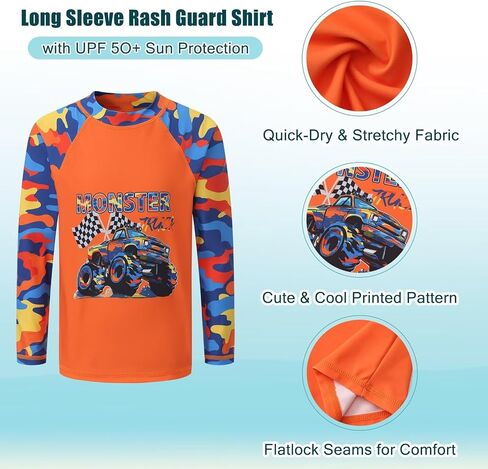 Boys Swim Set Rash Guard Swimsuits Set for Kids Long Sleeve Shirt with Liner Swim Trunks Bathing Suits Swimwear in Saudi Arabia