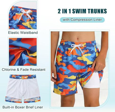 Boys Swim Set Rash Guard Swimsuits Set for Kids Long Sleeve Shirt with Liner Swim Trunks Bathing Suits Swimwear in Saudi Arabia