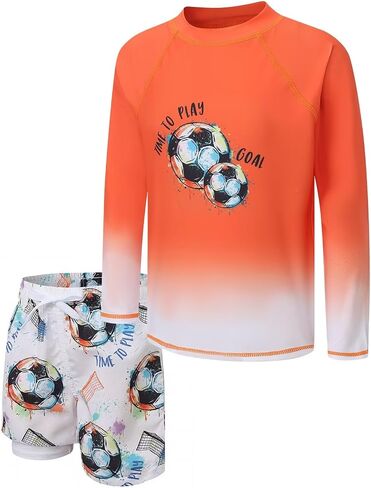 Boys Swim Set Rash Guard Swimsuits Set for Kids Long Sleeve Shirt with Liner Swim Trunks Bathing Suits Swimwear in Saudi Arabia