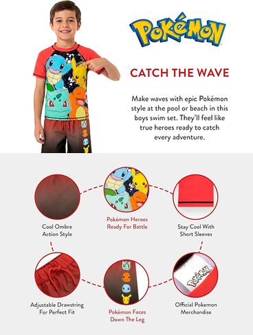 Pokemon Boys Bathing Suit, Bulbasaur, Squirtle, Charmander and Pikachu Kids Swimsuits, 2 Piece Boys Swim Set in Kuwait