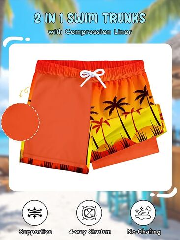 Boys Swim Set 2 Piece Short Sleeve Rash Guard Shirt with Compression Liner Swim Trunks UPF 50+ Swimsuit 7-16Y in Saudi Arabia