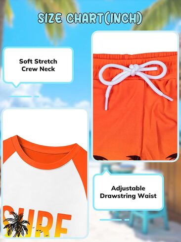 Boys Swim Set 2 Piece Short Sleeve Rash Guard Shirt with Compression Liner Swim Trunks UPF 50+ Swimsuit 7-16Y in Saudi Arabia