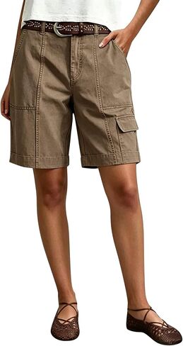 Flamingals Wide Leg Bermuda Shorts for Women Mid Waist Solid Seam Detail Flap Pocket Trendy Denim Shorts in Kuwait