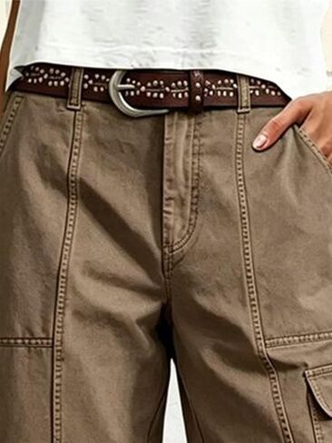 Flamingals Wide Leg Bermuda Shorts for Women Mid Waist Solid Seam Detail Flap Pocket Trendy Denim Shorts in Kuwait