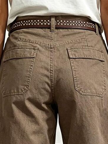 Flamingals Wide Leg Bermuda Shorts for Women Mid Waist Solid Seam Detail Flap Pocket Trendy Denim Shorts in Kuwait