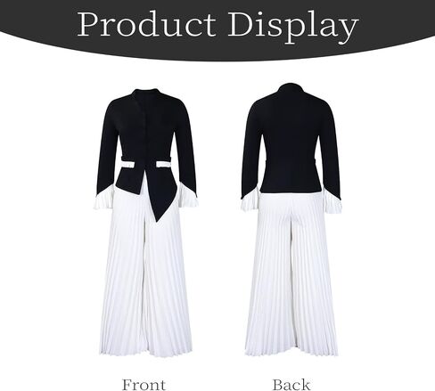 Women's Elegant Two-Piece Set, Mandarin Collar Blazer with Bell Sleeves and Pleated Wide Leg Pants, Business Office Wear in Kuwait