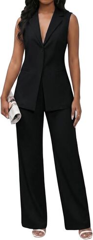 MorwenVeo 2 Piece Sets for Women Dressy Sleeveless Blazer Vest Pant Suits Casual Wide Leg Pants Outfits Business Work in Saudi Arabia