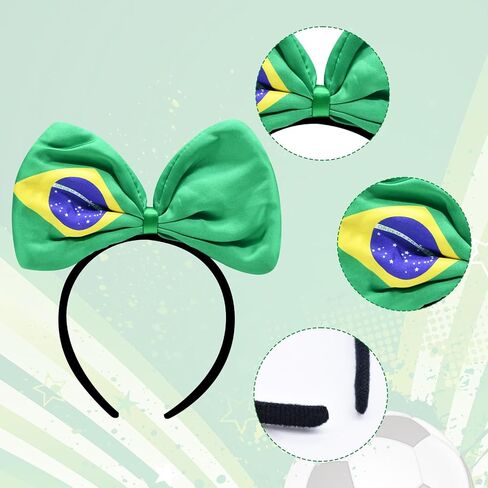 Brazil Soccer Fan Accessories Set for Adults – Brazil Flag Bow Headband, Soccer Ball Earrings, Tattoo Stickers and Cheer Wand for Football Game Day, Sports Party and Team Support in Saudi Arabia