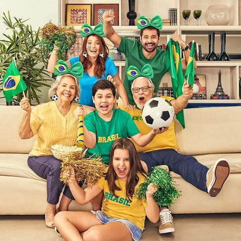 Brazil Soccer Fan Accessories Set for Adults – Brazil Flag Bow Headband, Soccer Ball Earrings, Tattoo Stickers and Cheer Wand for Football Game Day, Sports Party and Team Support in Saudi Arabia