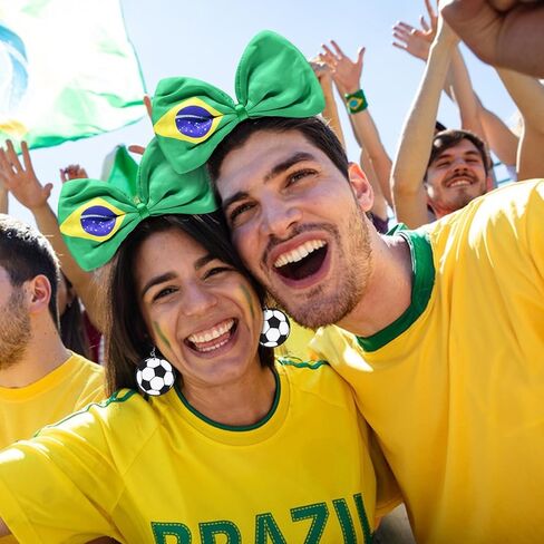 Brazil Soccer Fan Accessories Set for Adults – Brazil Flag Bow Headband, Soccer Ball Earrings, Tattoo Stickers and Cheer Wand for Football Game Day, Sports Party and Team Support in Saudi Arabia