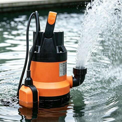 Submersible Water Pump, 0.5HP, 83m³/h Flow, 7m Lift, Black+Orange, Iron+Plastic, for Basement Flood Drainage in Kuwait