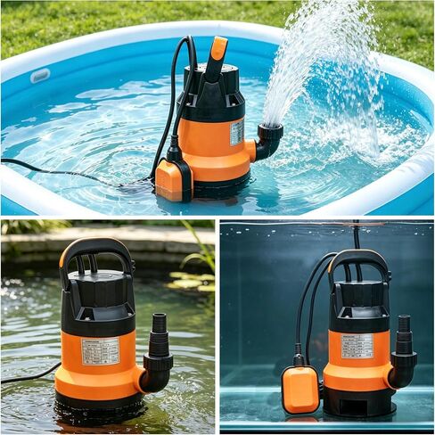 Submersible Water Pump, 0.5HP, 83m³/h Flow, 7m Lift, Black+Orange, Iron+Plastic, for Basement Flood Drainage in Kuwait