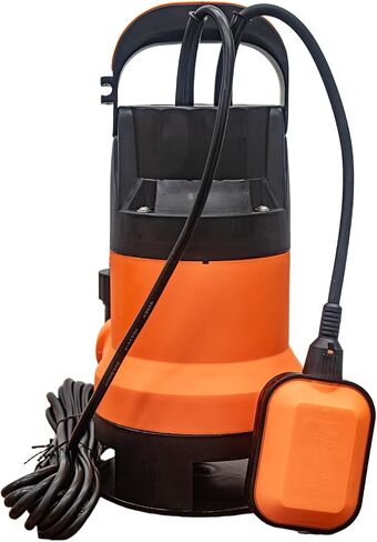 Submersible Water Pump, 0.5HP, 83m³/h Flow, 7m Lift, Black+Orange, Iron+Plastic, for Basement Flood Drainage in Kuwait