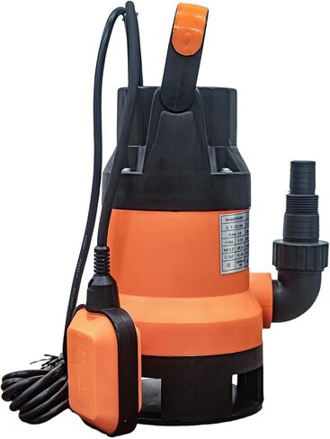 Submersible Water Pump, 0.5HP, 83m³/h Flow, 7m Lift, Black+Orange, Iron+Plastic, for Basement Flood Drainage in Kuwait