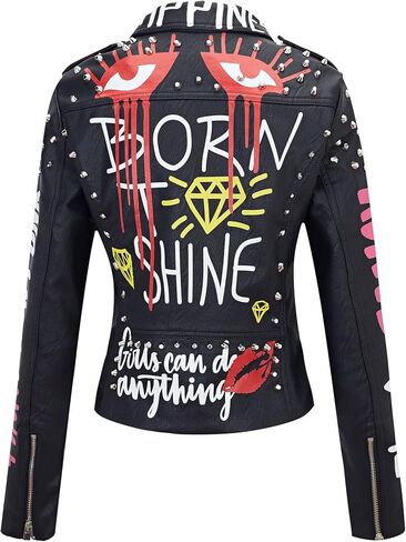 RISISSIDA Women Faux Leather Jacket Studded Rivet Spring Fall Fashion, Hip-Length Moto Biker Trendy Clothes Streetwear Belted in Kuwait