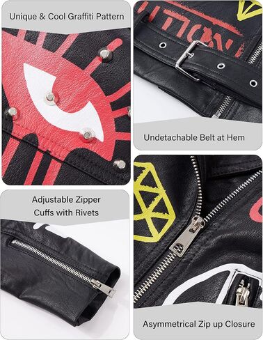 RISISSIDA Women Faux Leather Jacket Studded Rivet Spring Fall Fashion, Hip-Length Moto Biker Trendy Clothes Streetwear Belted in Kuwait