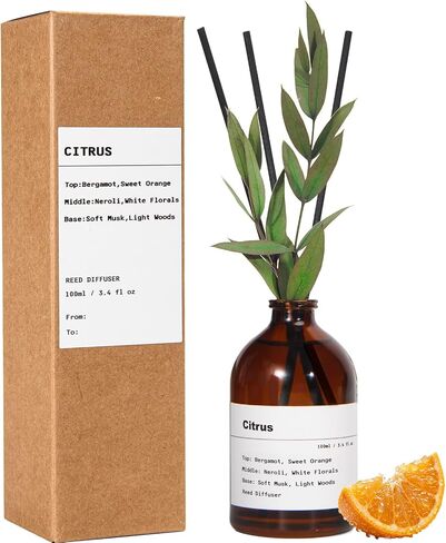 Reed Diffuser Set, Citrus Scent, 3.4 fl oz, Home Fragrance Reed Diffuser for Bathroom & Bedroom Decor in Saudi Arabia